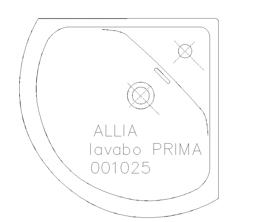 . Corner washbasin drawing in AutoCAD dwg file.